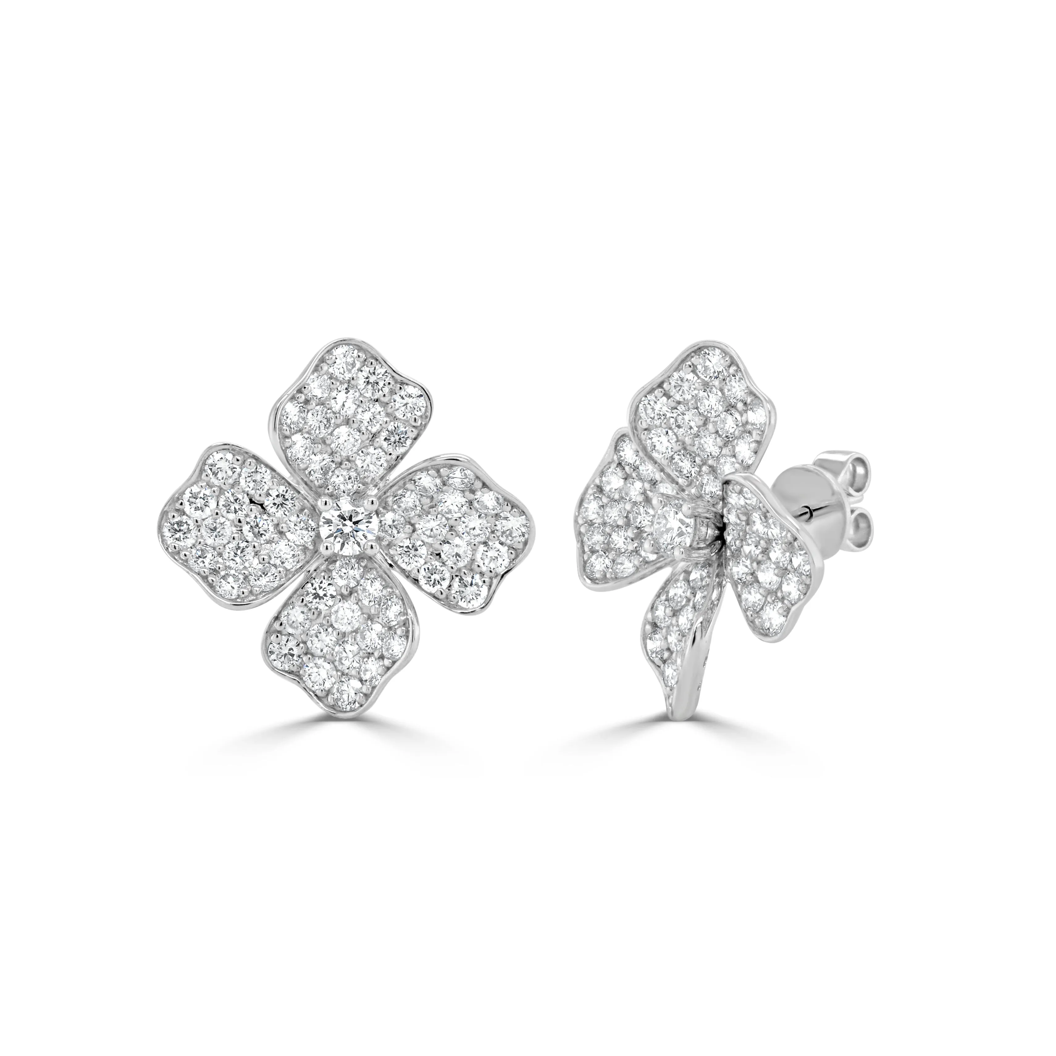 14K Gold & Diamond Flower Stud Earring - 2.80ct