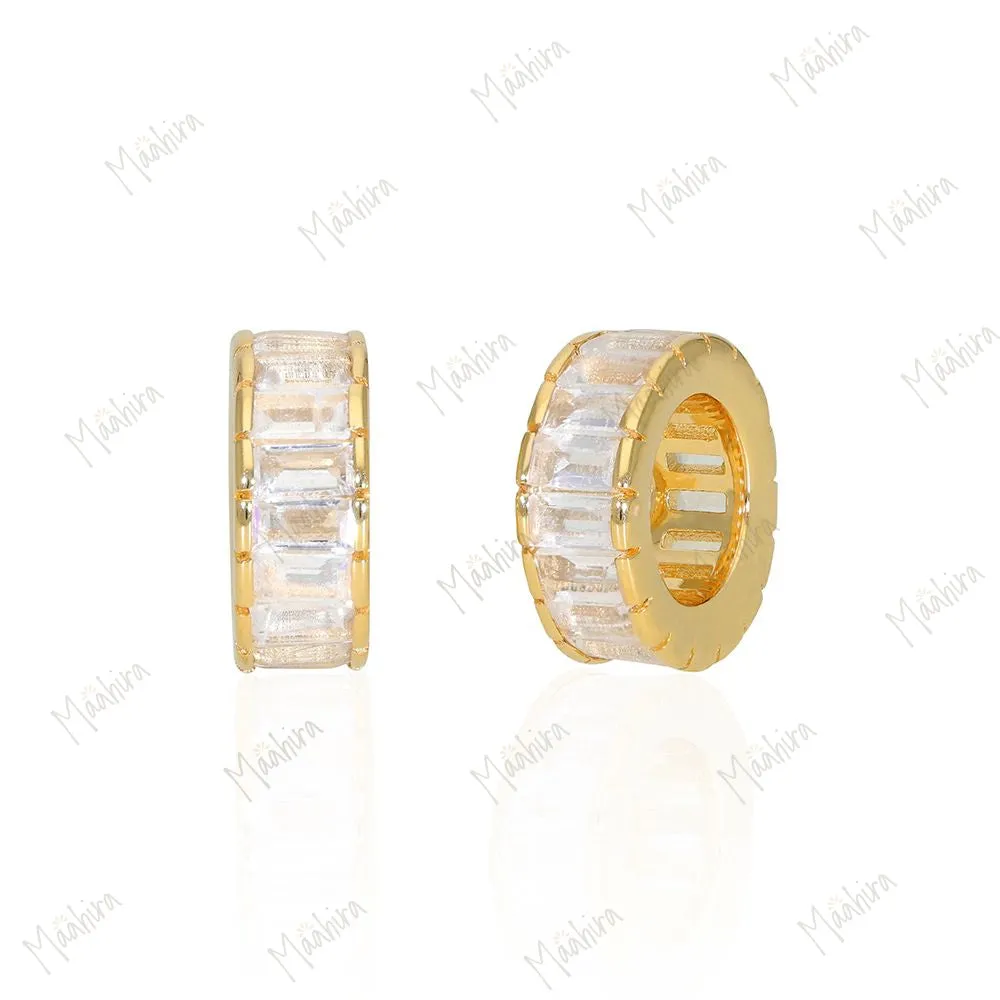 14k Gold Rondelle beads with Baguette Rainbow Moonstone Roundel Charm