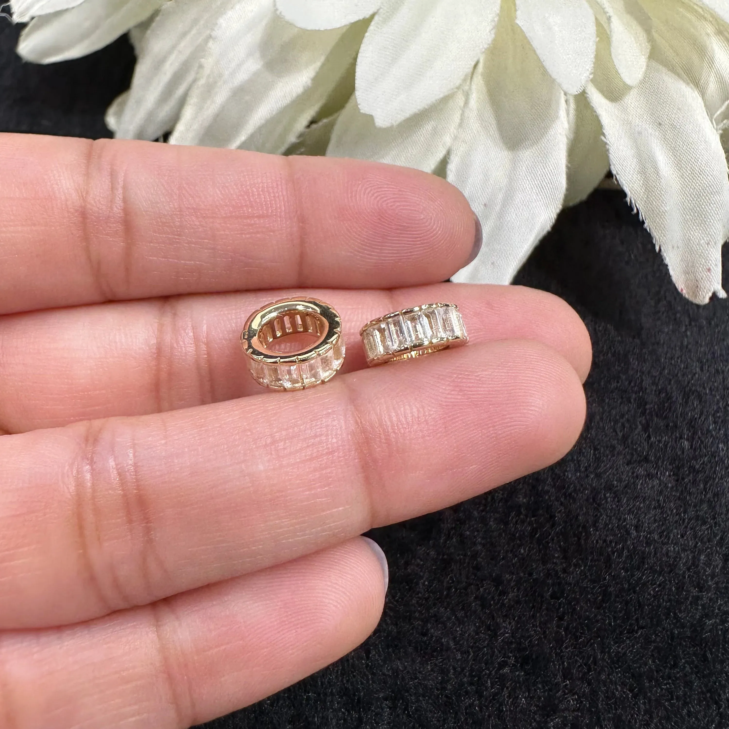14k Gold Rondelle beads with Baguette Rainbow Moonstone Roundel Charm