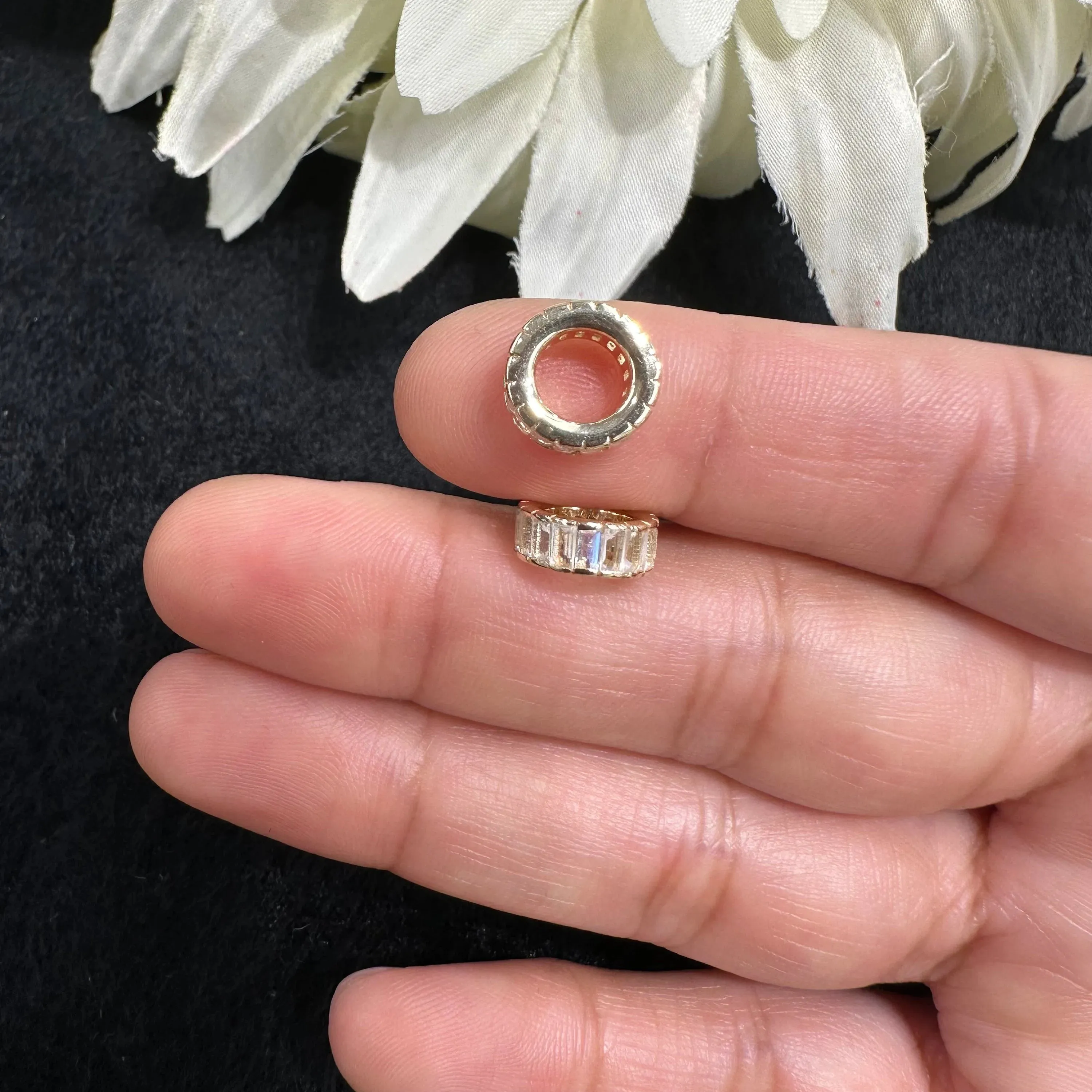14k Gold Rondelle beads with Baguette Rainbow Moonstone Roundel Charm