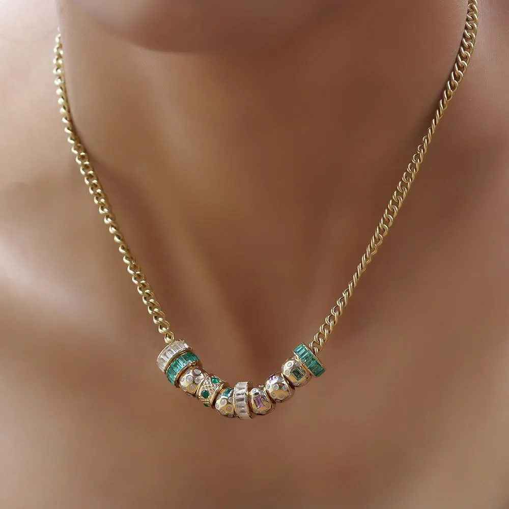 14k Gold Rondelle beads with Baguette Rainbow Moonstone Roundel Charm