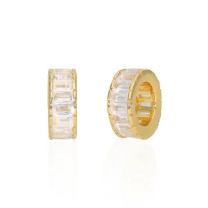 14k Gold Rondelle beads with Baguette Rainbow Moonstone Roundel Charm