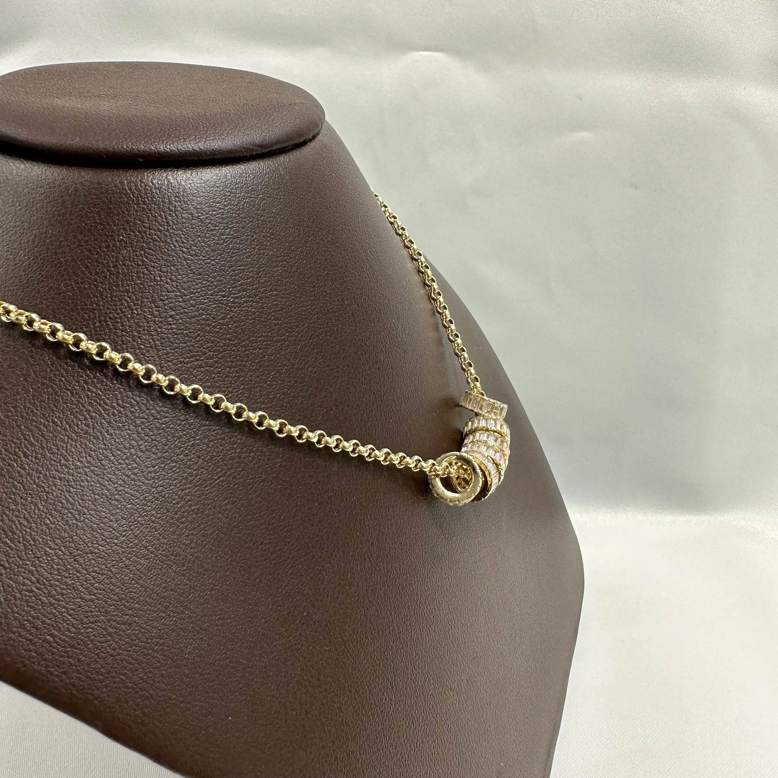 14k Gold Rondelle beads with Baguette Rainbow Moonstone Roundel Charm