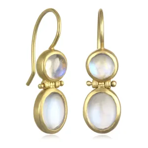 18 Karat Gold Ceylon Moonstone Double-Hinged Earrings