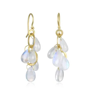 18 Karat Gold Mini Moonstone Multi-Loop Briolette Earrings
