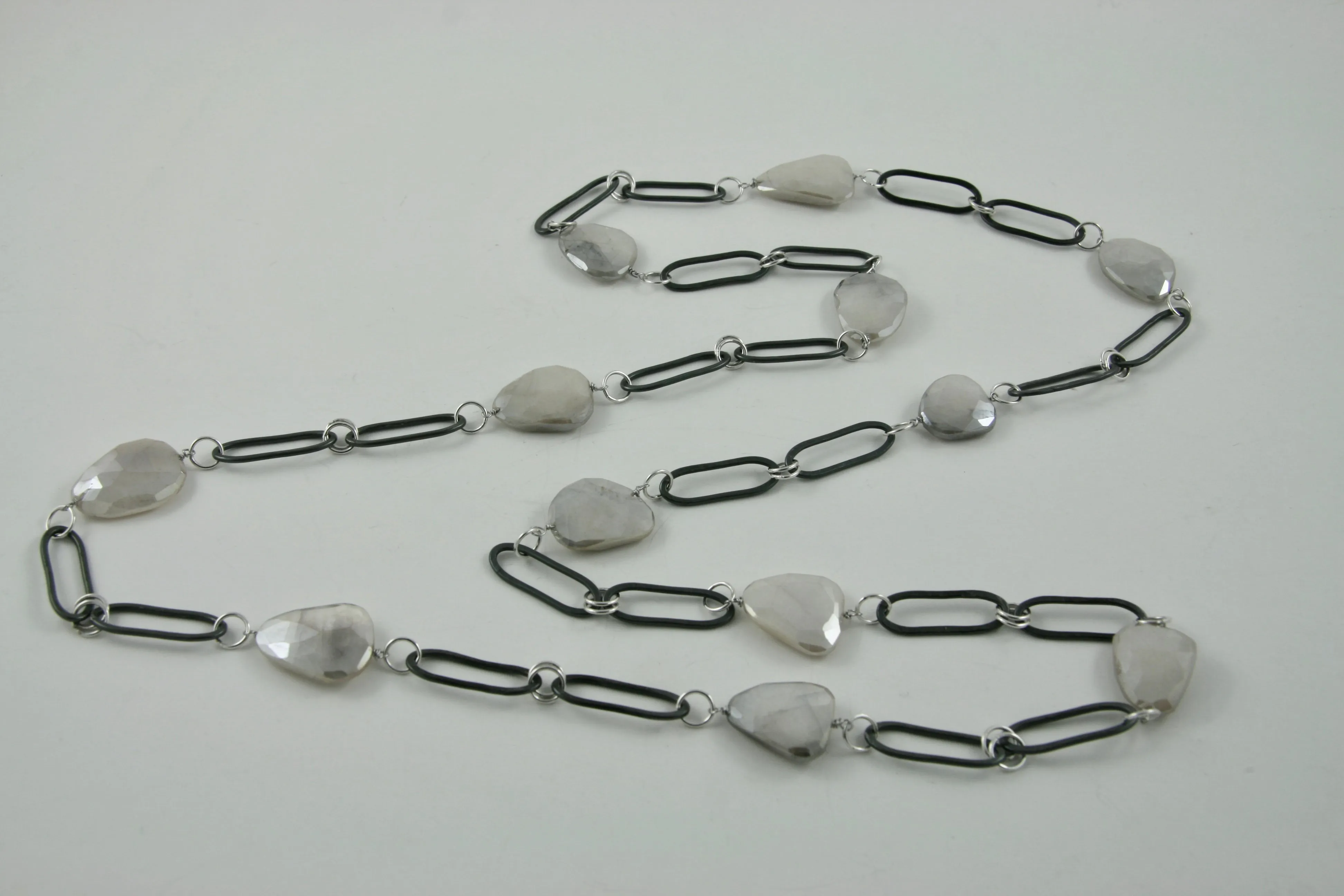 36" Moonstone, Stainless Steel, Argentium Silver Necklace