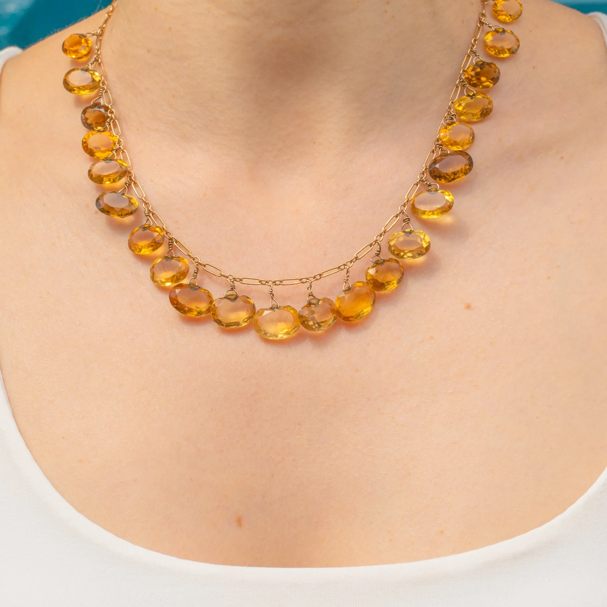 Antique 15ct Gold Citrine Fringe Necklace, 60.64ct