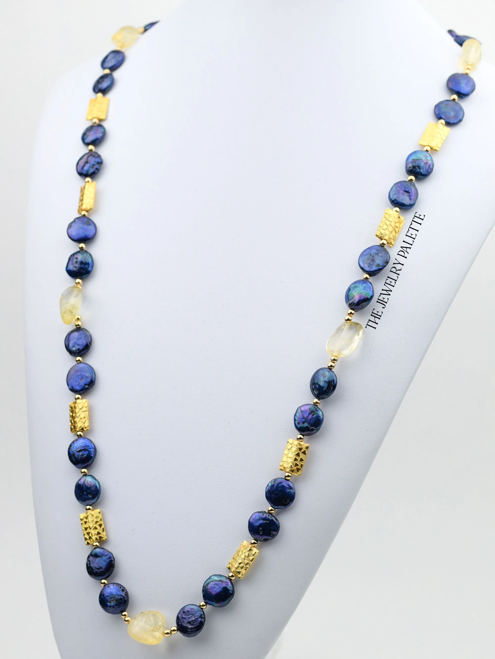 Aria blue coin pearls and citrine necklace