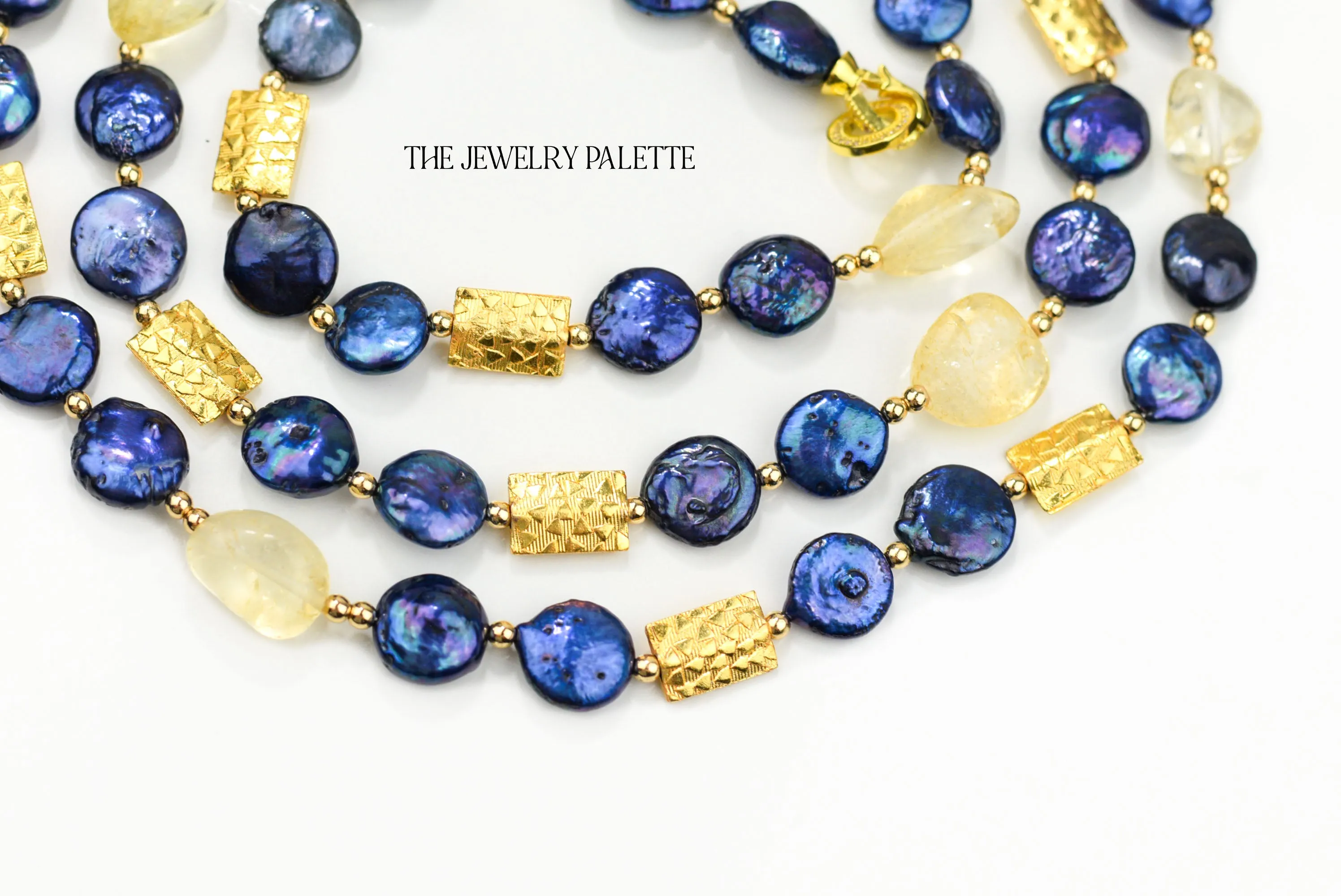 Aria blue coin pearls and citrine necklace