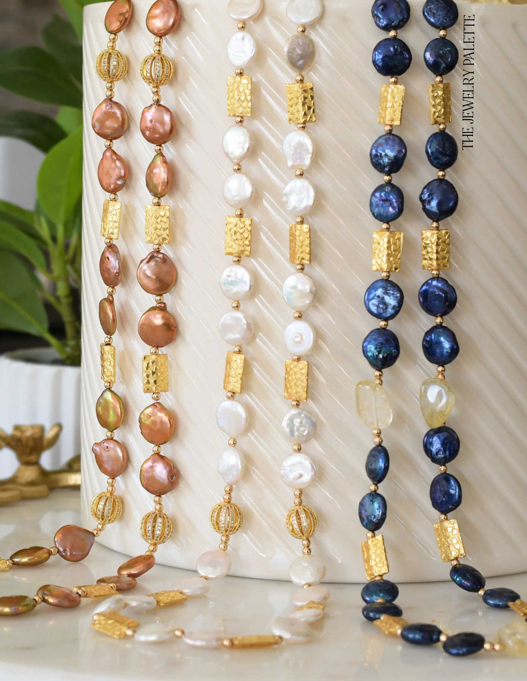 Aria blue coin pearls and citrine necklace