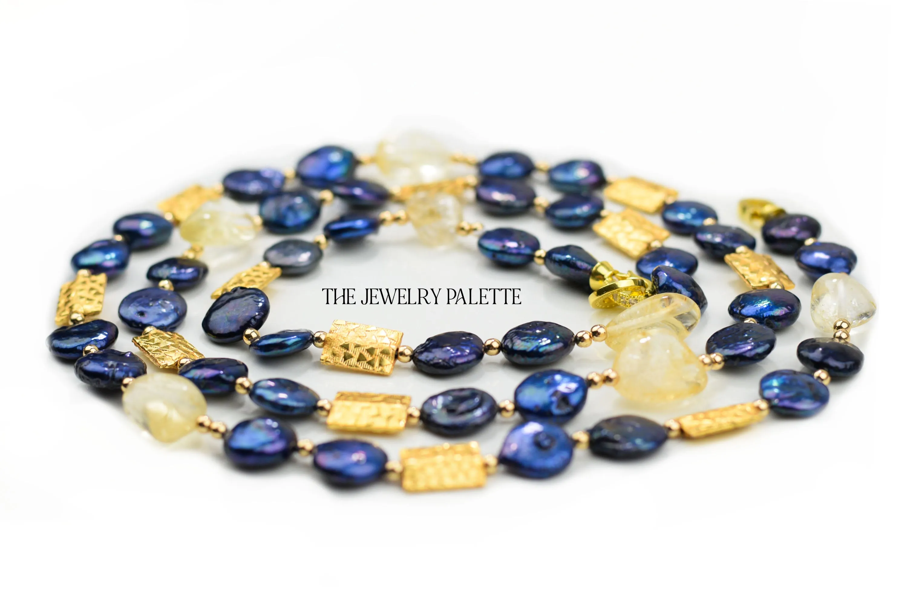 Aria blue coin pearls and citrine necklace