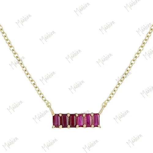 Baguette Cut Pink Sapphire Pendant Necklace 10.20x3.20mm