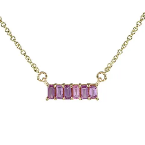 Baguette Cut Pink Sapphire Pendant Necklace 10.20x3.20mm