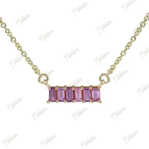 Baguette Cut Pink Sapphire Pendant Necklace 10.20x3.20mm