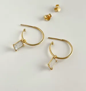 Baguette Hoops - Rainbow Moonstone