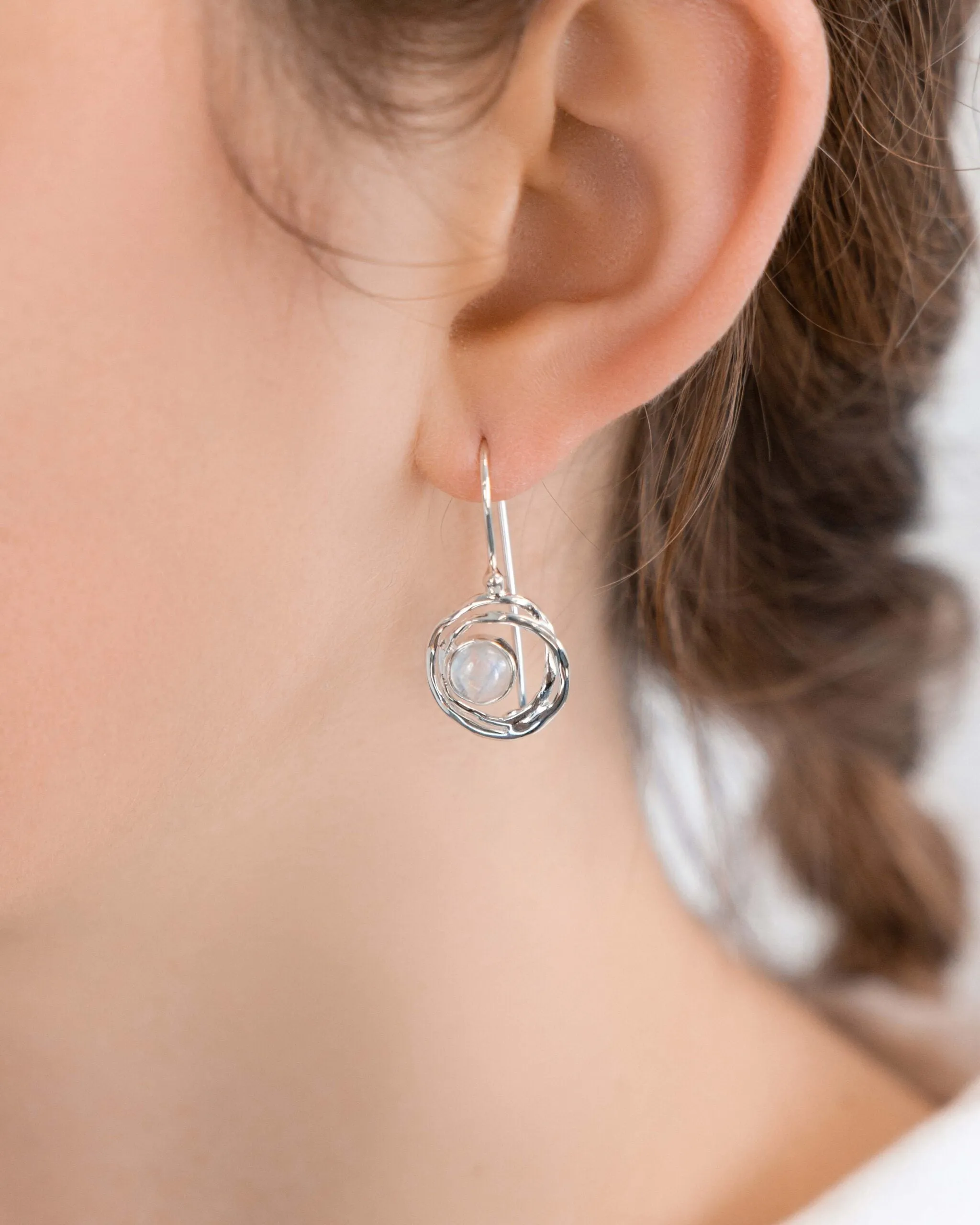 Banyan Sterling Silver Drop Earrings with Rainbow Moonstone