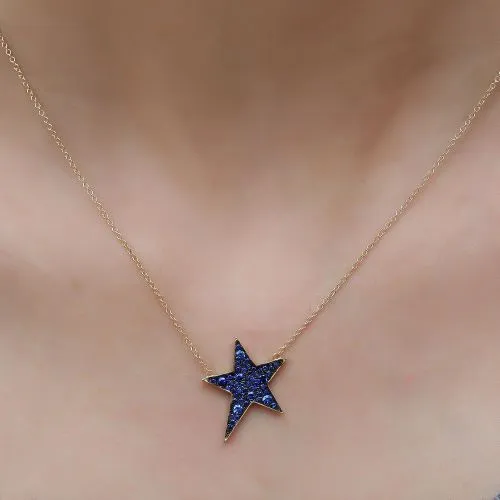 Blue Sapphire Elongated Star Necklace 16.50x20.50mm