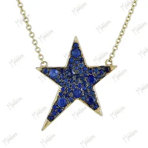 Blue Sapphire Elongated Star Necklace 16.50x20.50mm