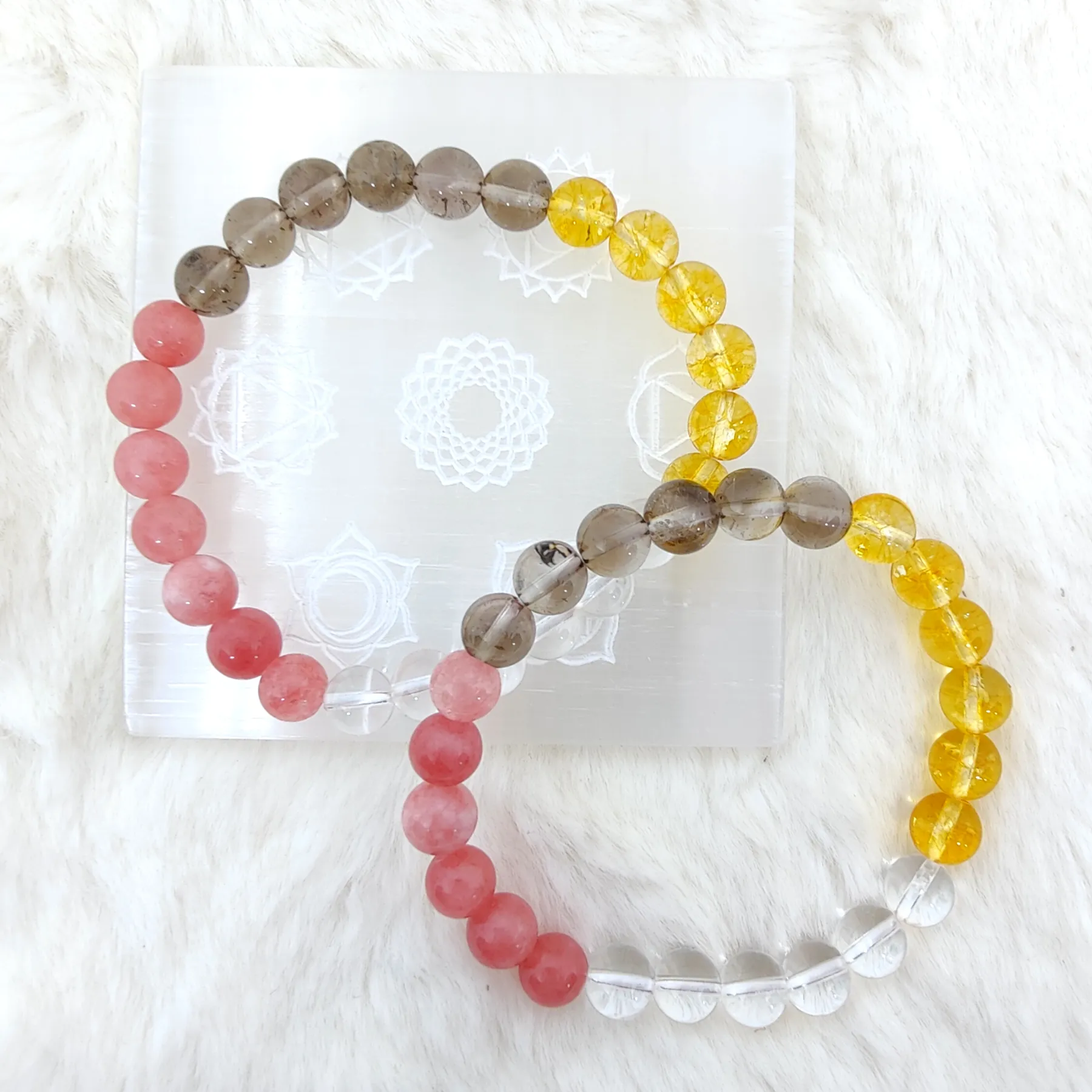 Certified & Energised Smoky Quartz, Clear Quartz, Citrine and Sunstone Bracelet for Overcome Anxiety