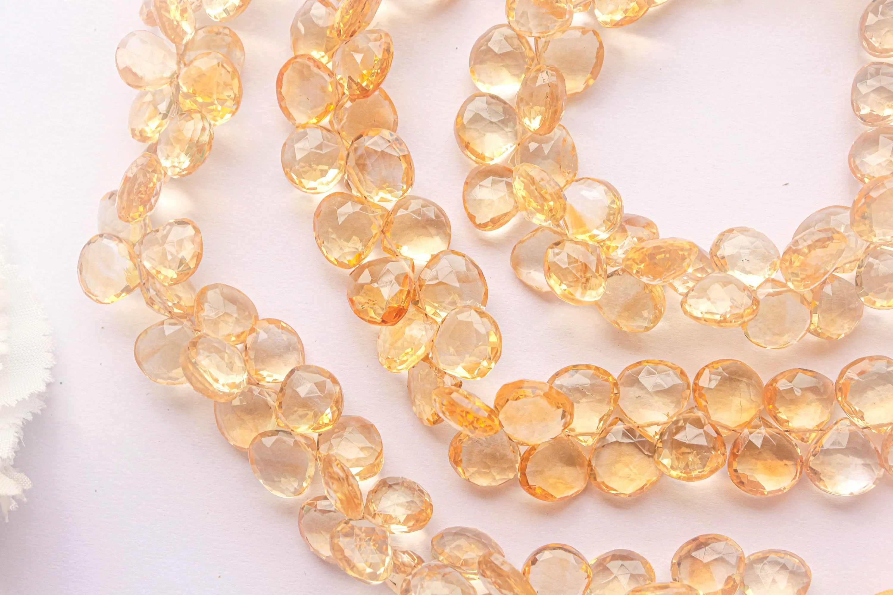 Citrine Heart Briolette Faceted | 11x11mm | 47 Pieces Full Strand | 8 Inch | Citrine faceted Heart briolette | Matching Pairs for Jewelry
