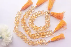 Citrine Heart Briolette Faceted | 11x11mm | 47 Pieces Full Strand | 8 Inch | Citrine faceted Heart briolette | Matching Pairs for Jewelry
