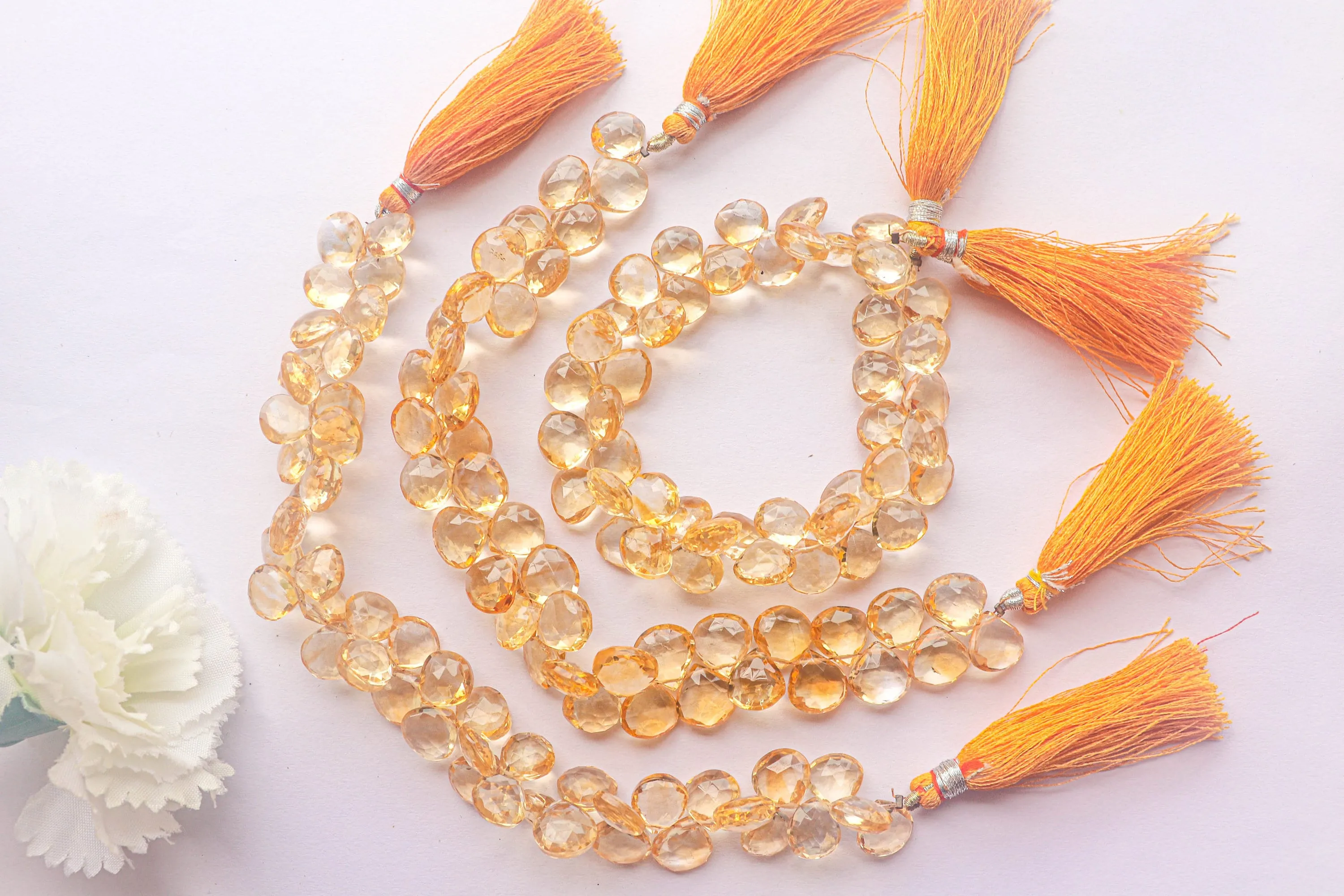 Citrine Heart Briolette Faceted | 11x11mm | 47 Pieces Full Strand | 8 Inch | Citrine faceted Heart briolette | Matching Pairs for Jewelry