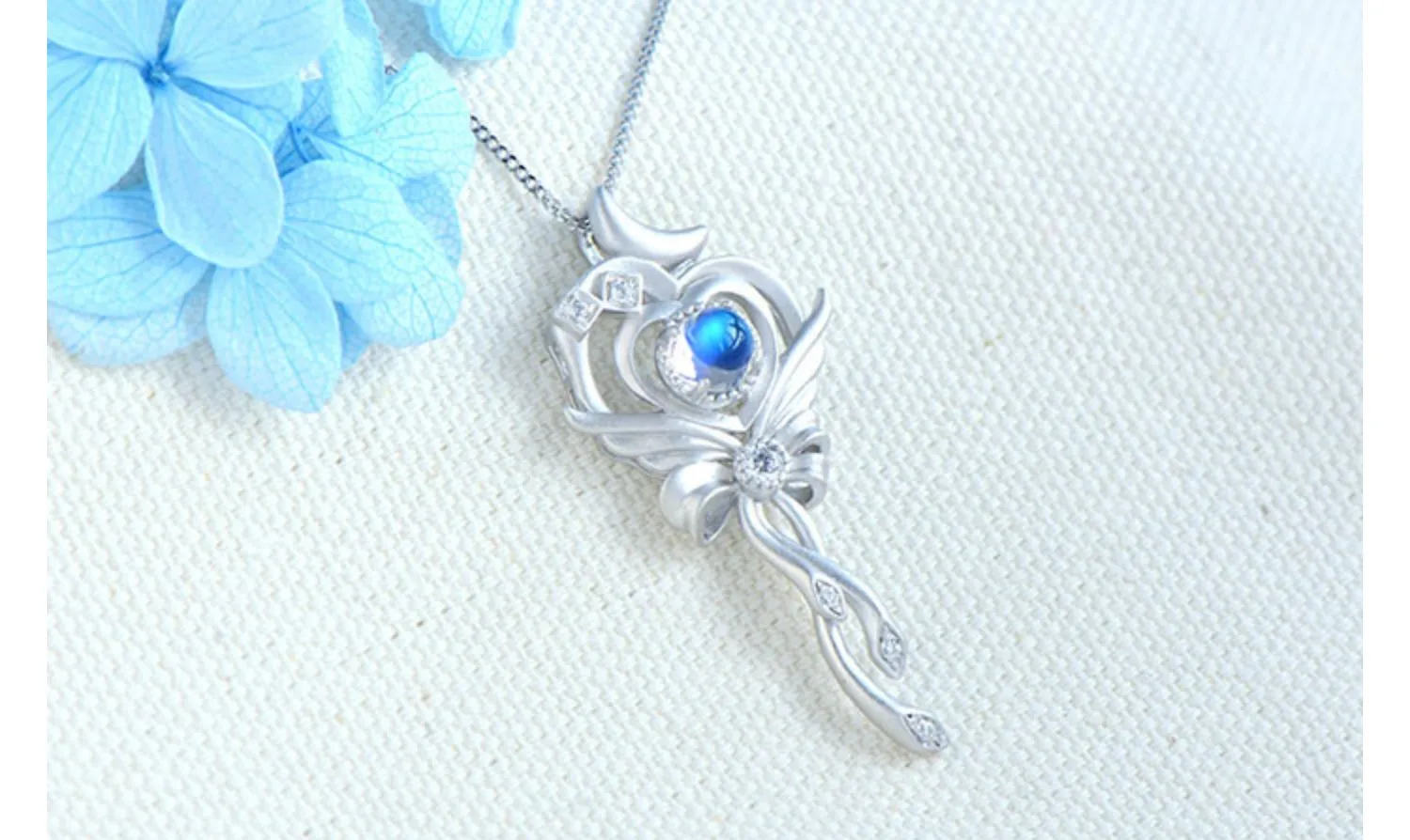 Cute Ladies Wand Shaped Sterling Silver Moonstone Pendant Necklace For Women