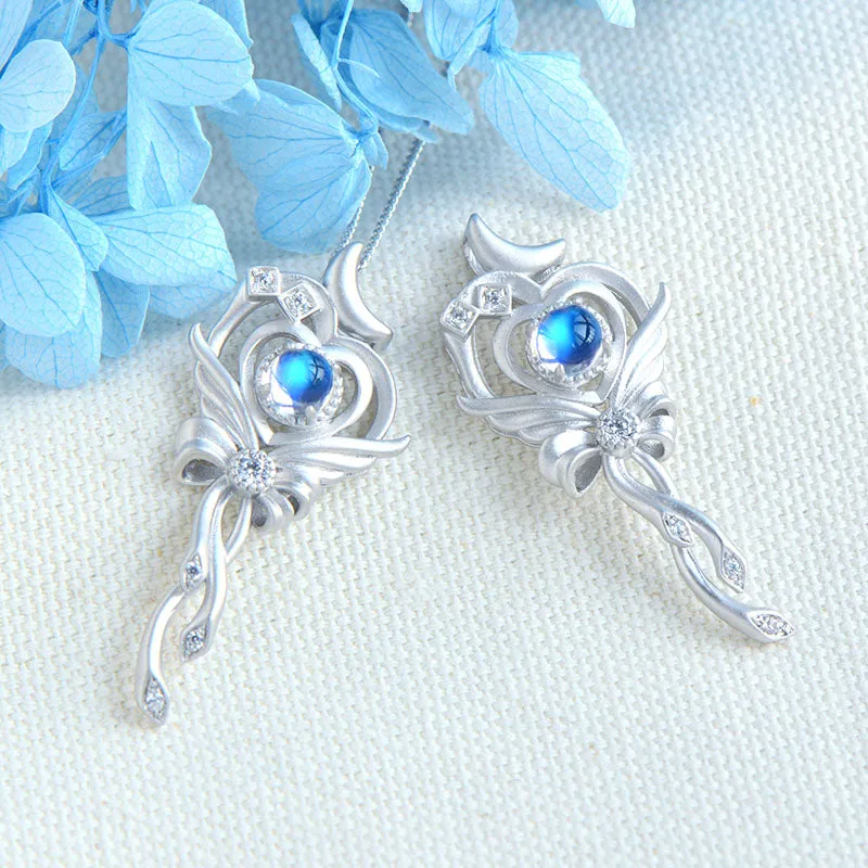 Cute Ladies Wand Shaped Sterling Silver Moonstone Pendant Necklace For Women
