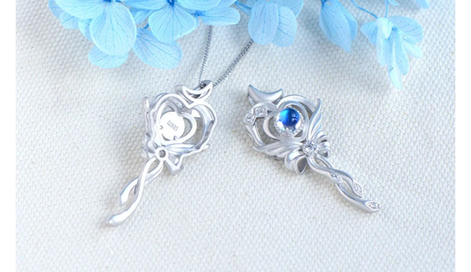 Cute Ladies Wand Shaped Sterling Silver Moonstone Pendant Necklace For Women
