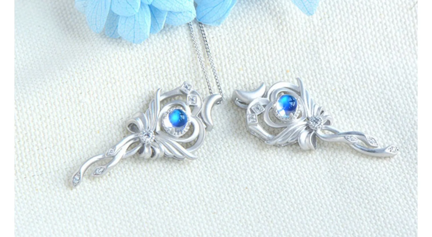 Cute Ladies Wand Shaped Sterling Silver Moonstone Pendant Necklace For Women