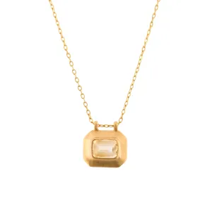 Delicate Vintage Citrine Bezel Drop Pendant Necklace Gold