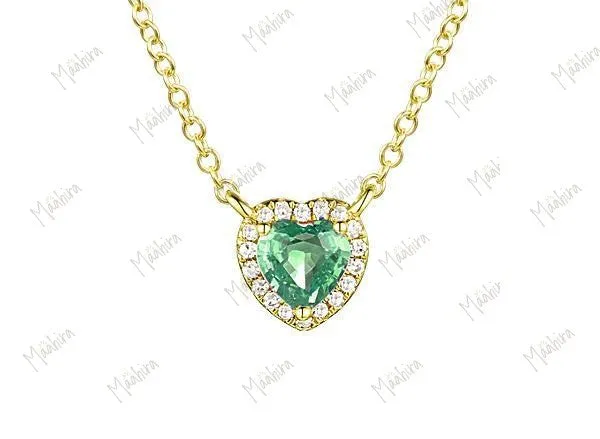 Diamond & 6mm Emerald Heart Pendant Necklace 5.75mm