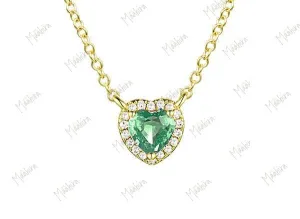 Diamond & 6mm Emerald Heart Pendant Necklace 5.75mm