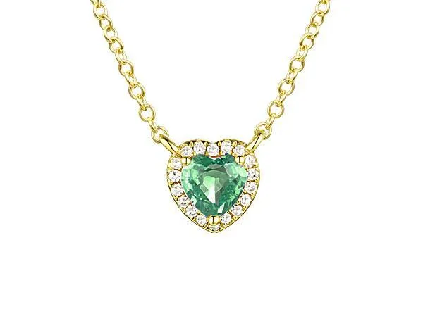 Diamond & 6mm Emerald Heart Pendant Necklace 5.75mm