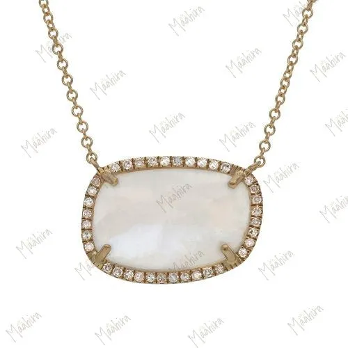 Diamond & Rainbow Moonstone Pendant Necklace