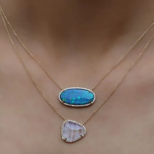 Diamond & Rainbow Moonstone Pendant Necklace