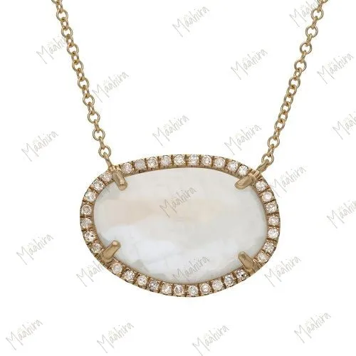 Diamond & Rainbow Moonstone Pendant Necklace