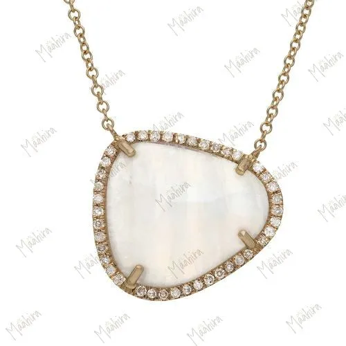 Diamond & Rainbow Moonstone Pendant Necklace