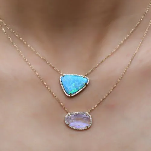 Diamond & Rainbow Moonstone Pendant Necklace