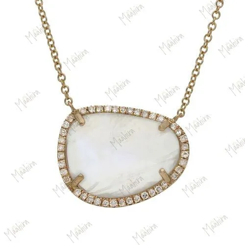 Diamond & Rainbow Moonstone Pendant Necklace