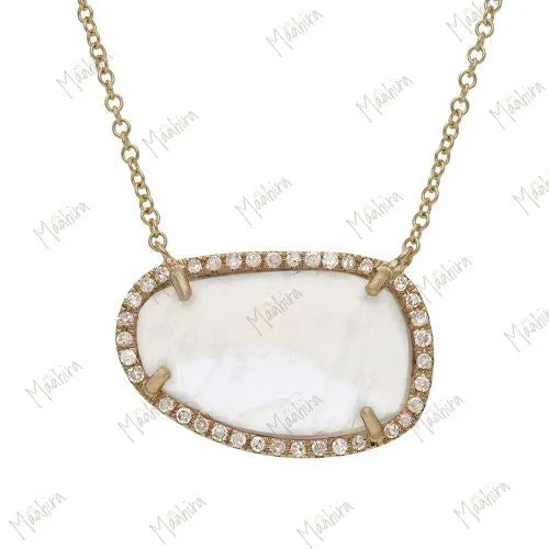 Diamond & Rainbow Moonstone Pendant Necklace