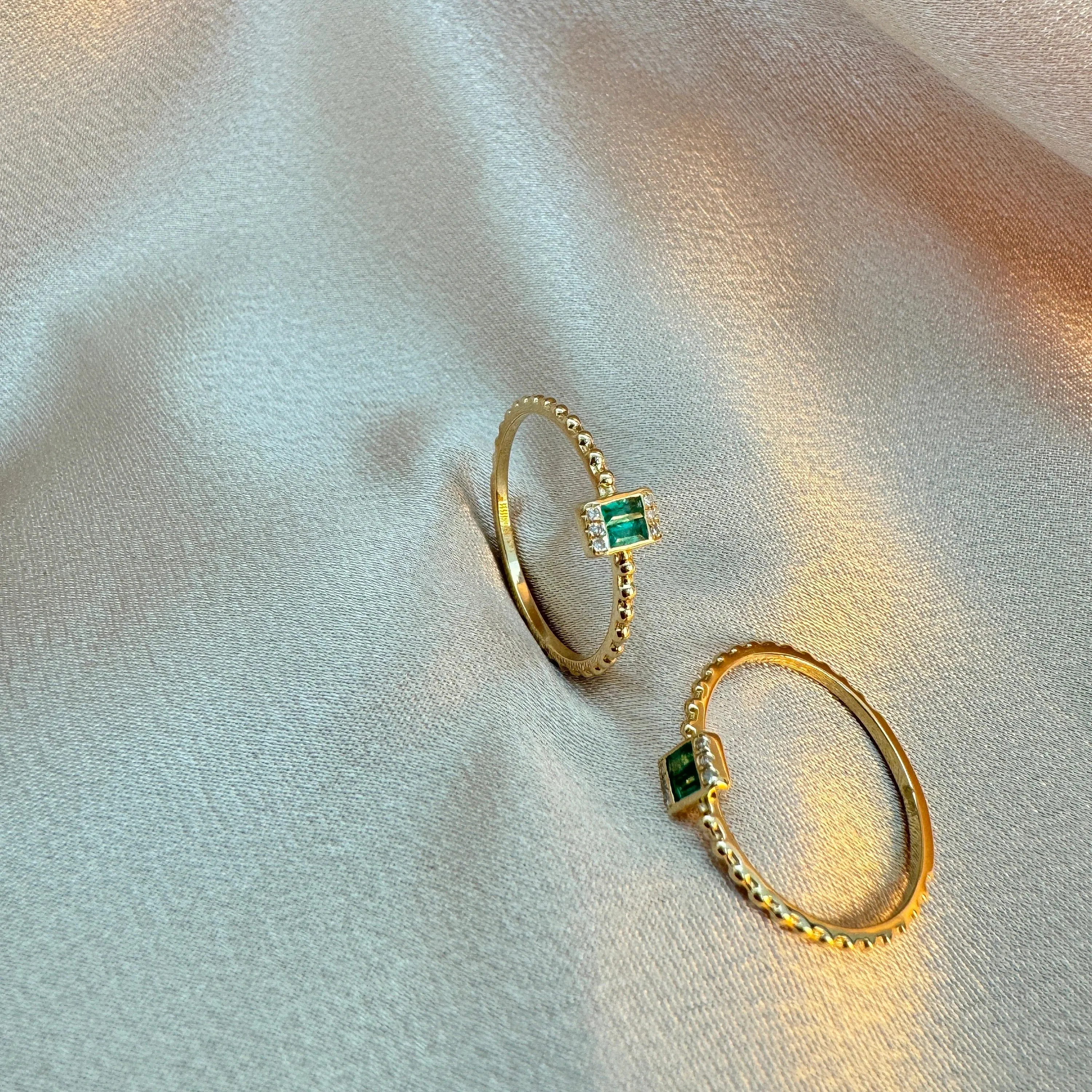 Diamond Emerald Ring in US Size 7