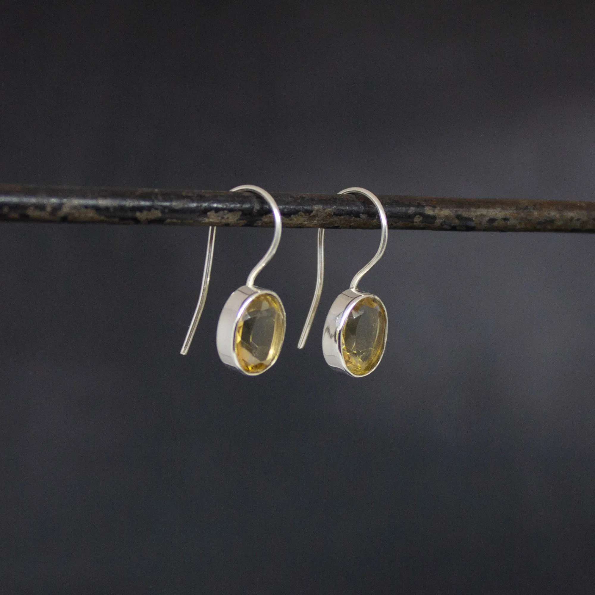 Faceted Oval Gemstone Drop Earrings