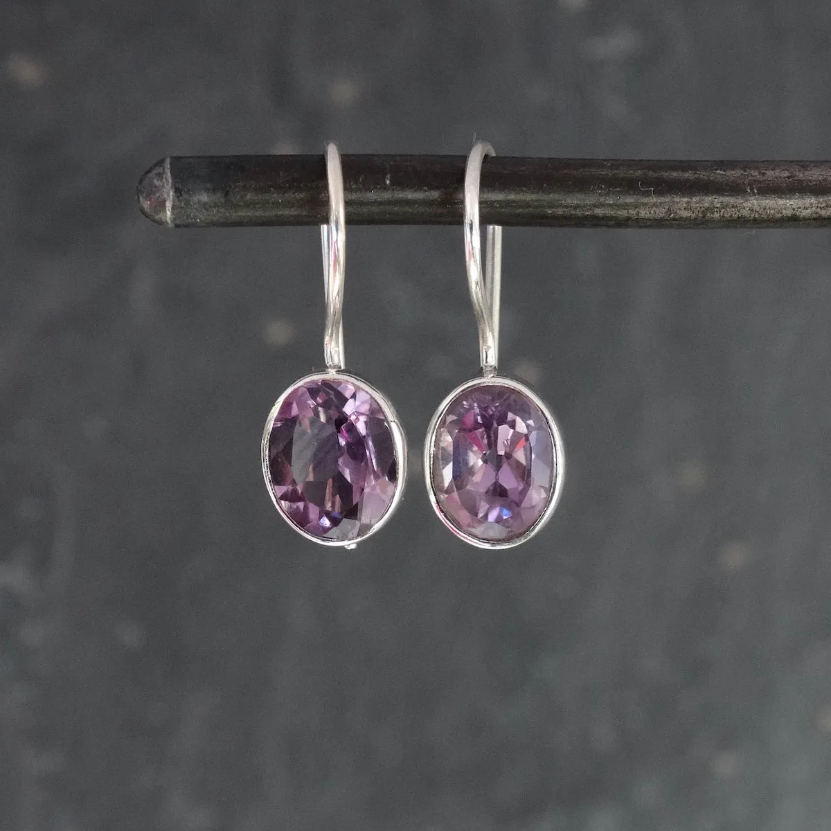 Faceted Oval Gemstone Drop Earrings