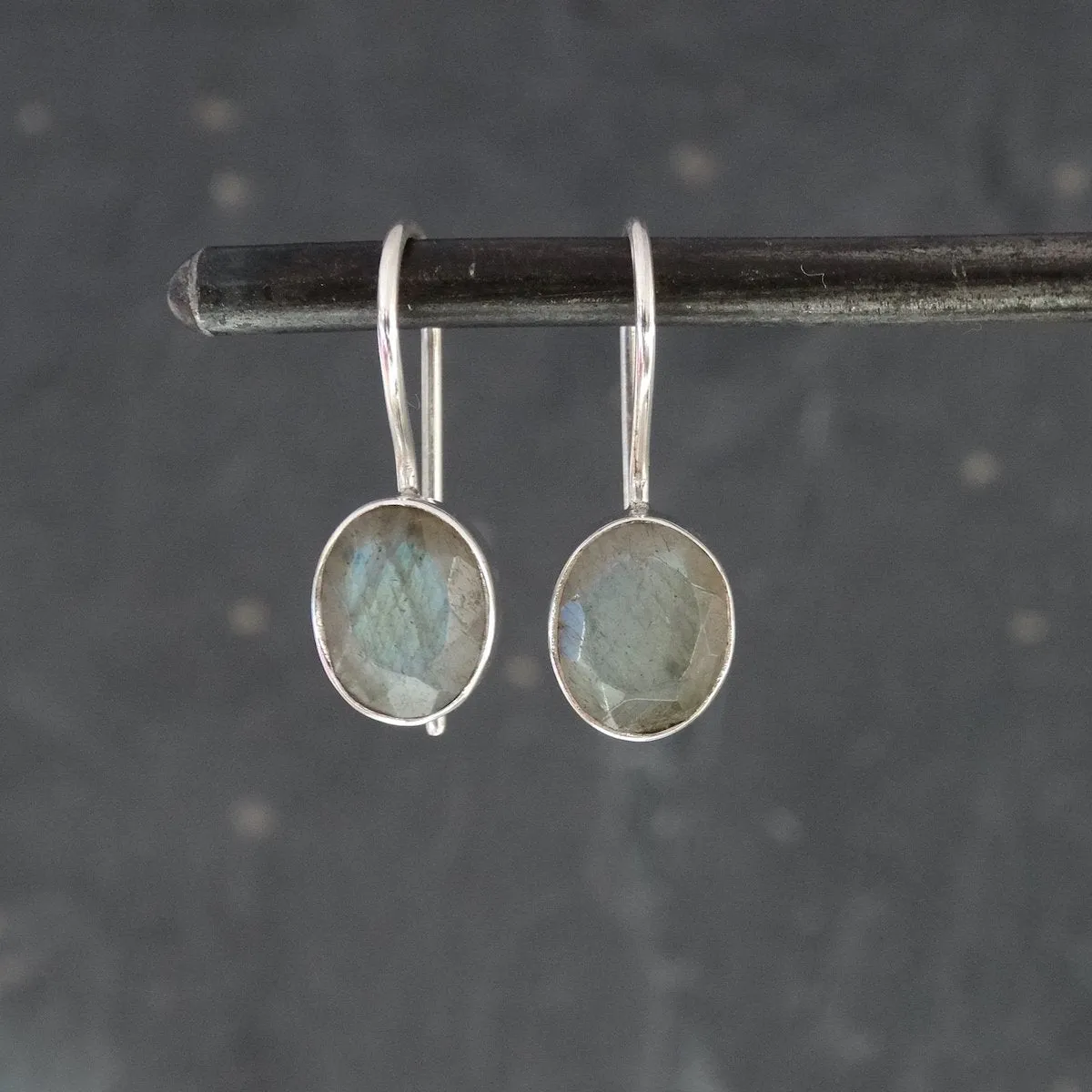 Faceted Oval Gemstone Drop Earrings