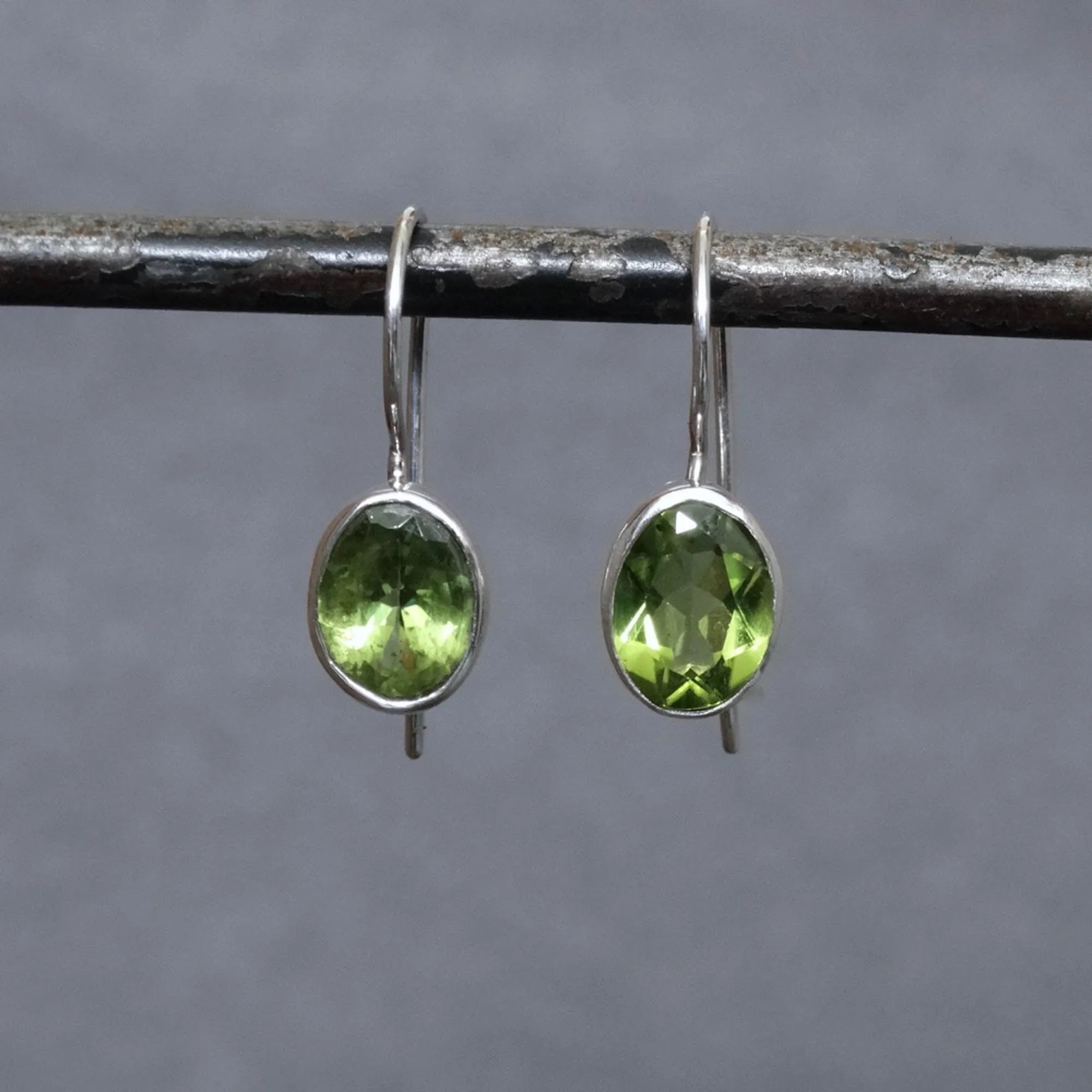 Faceted Oval Gemstone Drop Earrings