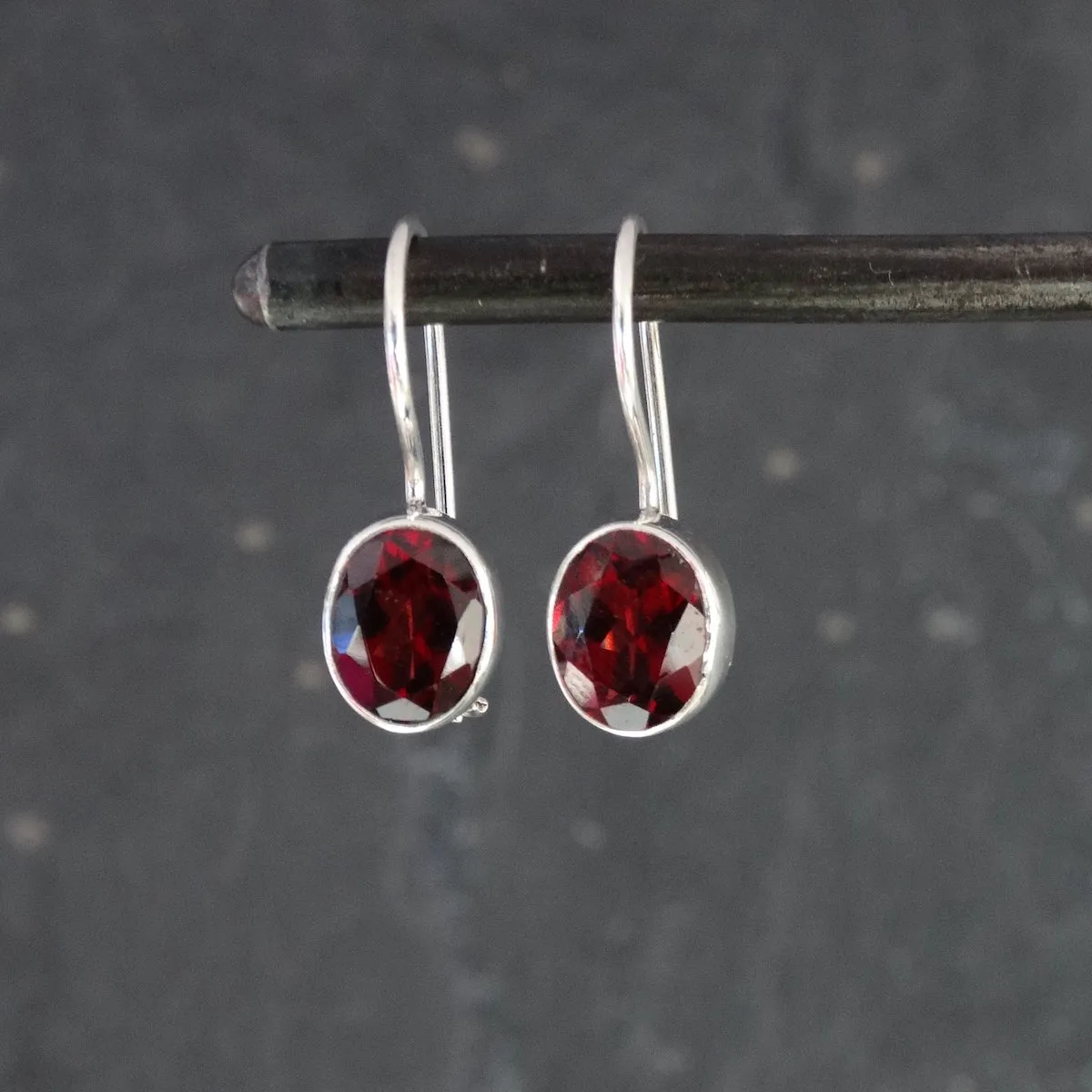 Faceted Oval Gemstone Drop Earrings