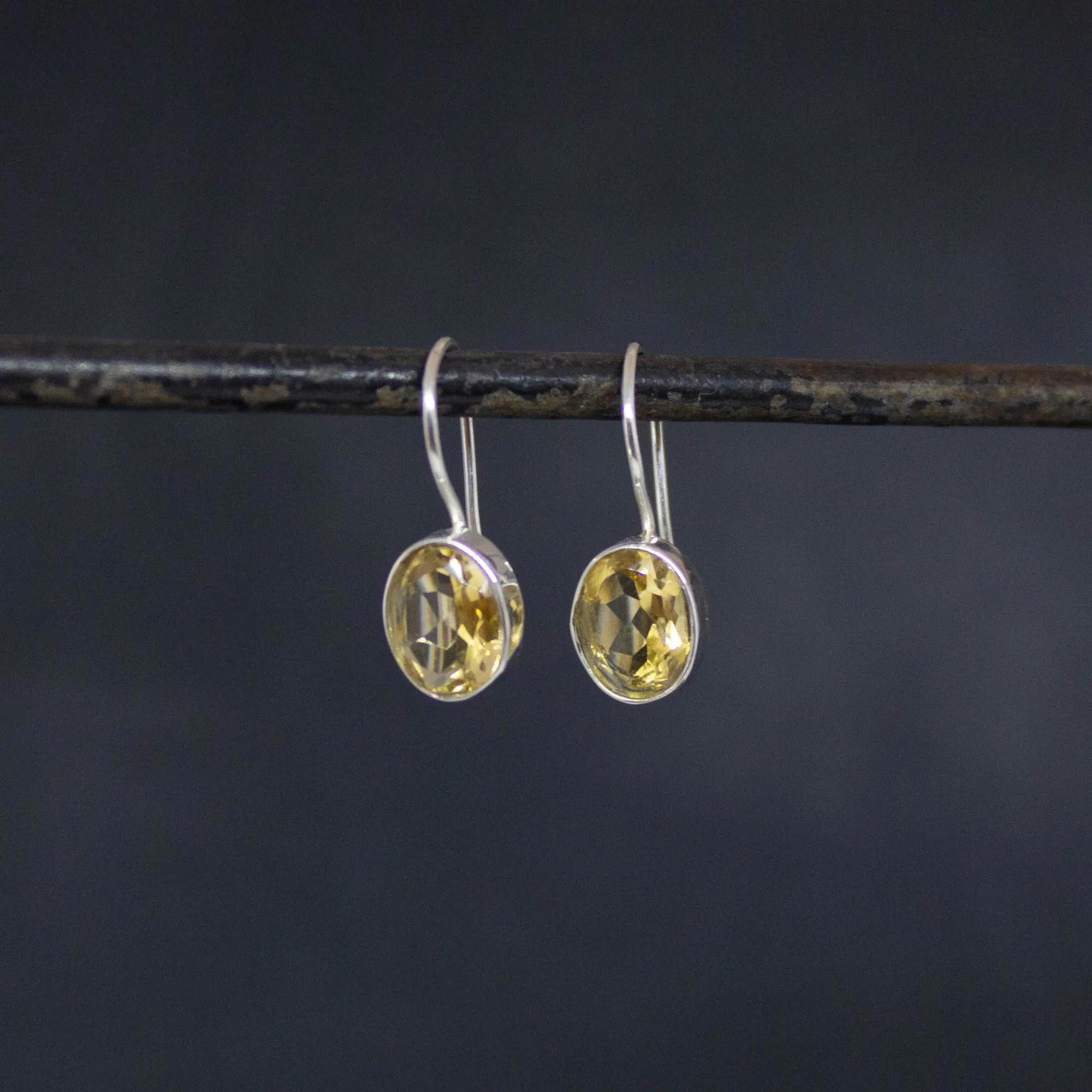 Faceted Oval Gemstone Drop Earrings