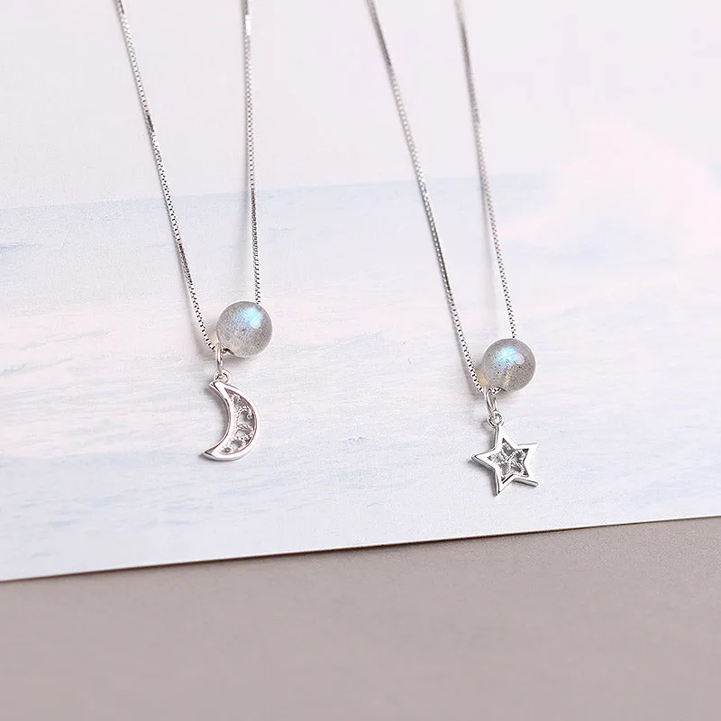 Grey Moonstone Pendant Necklace White Gold Plated Silver Couple Jewelry for Women