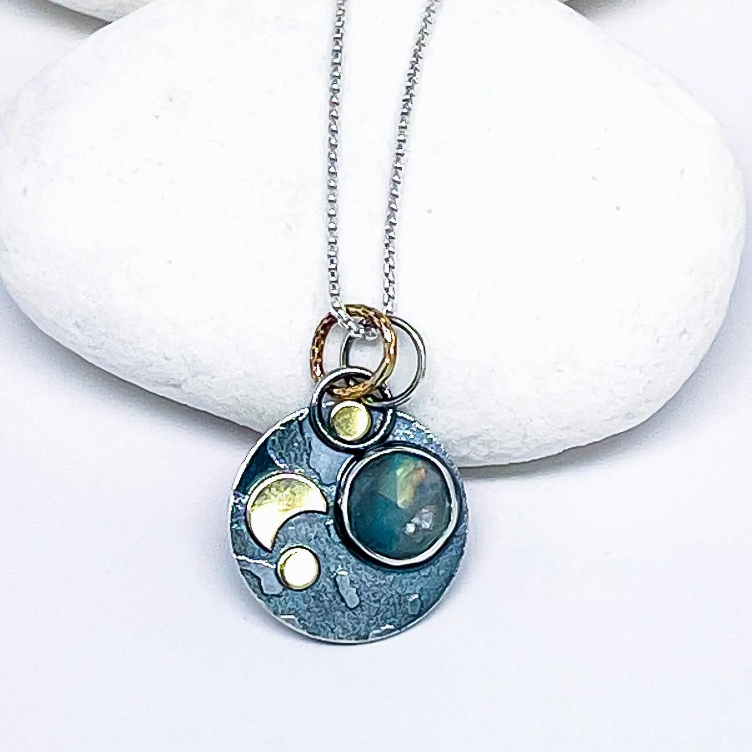 Gunmetal Celestial Necklace - Labradorite and Gold